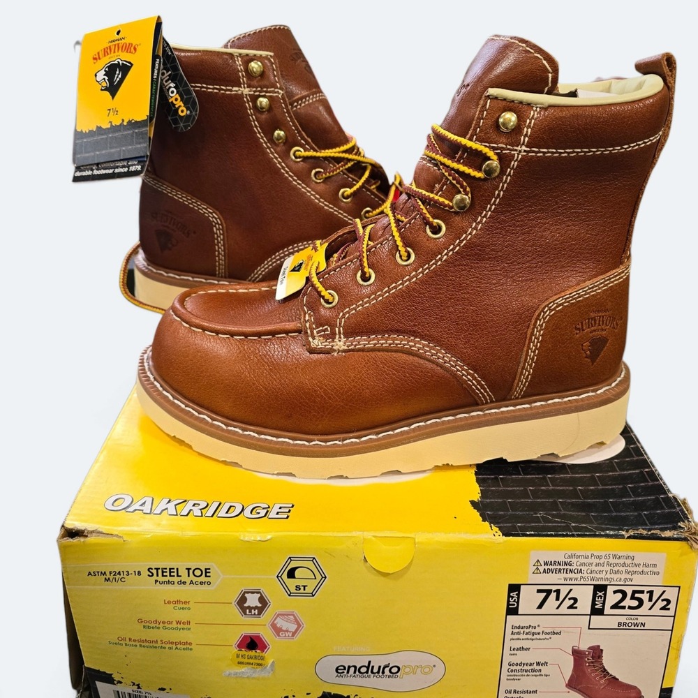 Herman Survivors Oakridge Steel Toe Work Boots Brown Leather Mens 7.5